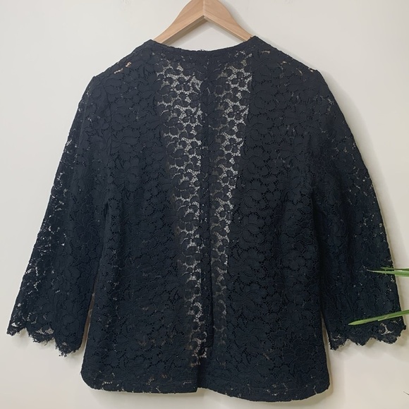 Tahari | Black Floral Embroidered Lace Sheer V-Neck Cardigan Jacket M - Picture 16 of 16